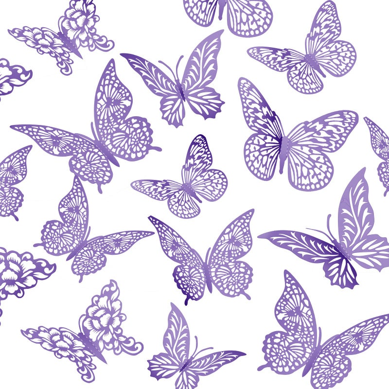 XUNXMAS 3D Gold Gold Butterfly Wall Decor 48pcs 3 أحجام 4 أنماط زخارف الحفلات الزخارف الكعكة ديكورات قابلة للإزالة. - Image 1