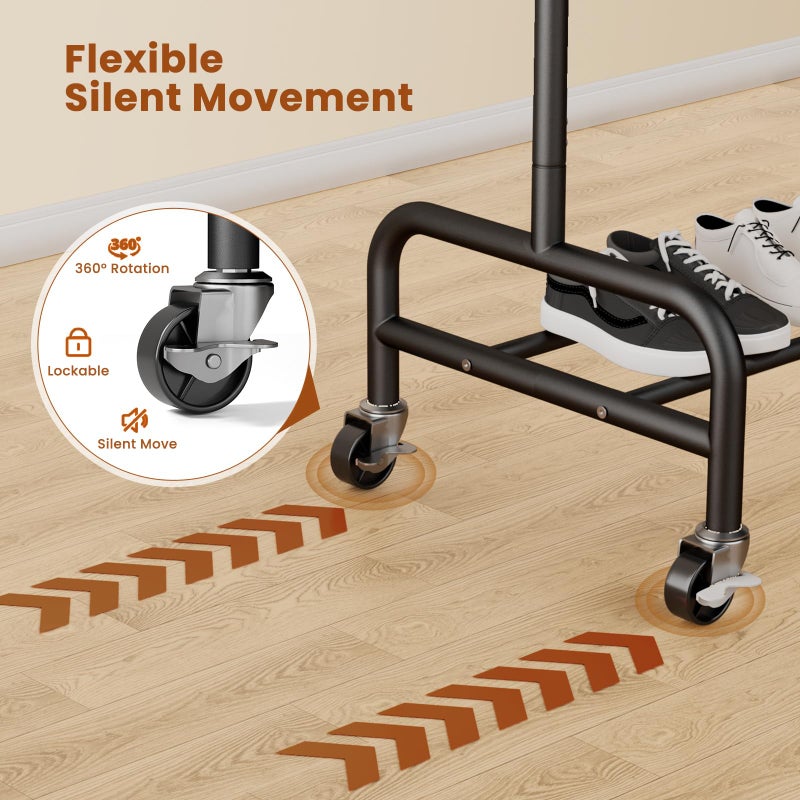 Abiglifty 2 Tier Clothes Rcks for Hanging Clothes, Heavy-Duty Clothing Rack with Wheels,150LBS Capacity, 42" W X15 D X 77" H Garment Rack with Bottom Shelf, for Bedroom, Living Room, Black - Image 5