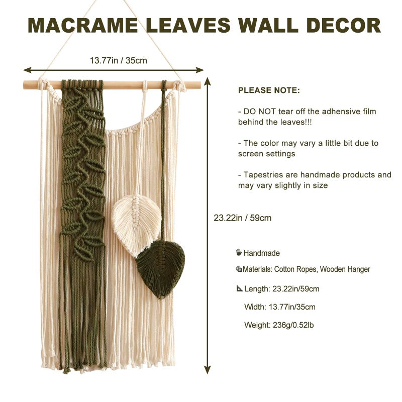 Artilady Macrame Leaves Tapestry Wall Decor- Bohemian Woven Tapestries Green Leaves Wall Art, Large Boho Tassels Hanging Ornament Western Room Decor for Bedroom Living Room Dorm - Image 4