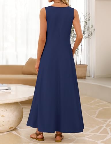 MEROKEETY Women's 2026 Summer Maxi Dress Sleeveless Crewneck Casual Loose Beach Vacation Basic Long Sundress,Navy,X-Large - Image 5