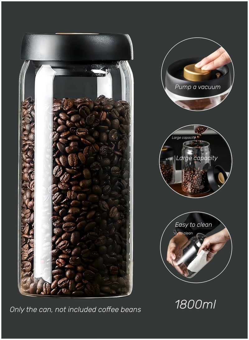 وعاء زجاجي شفاف محكم الإغلاق ومقاوم للرطوبة لتخزين حبوب البن، سعة كبيرة (1800 مل). - Image 1