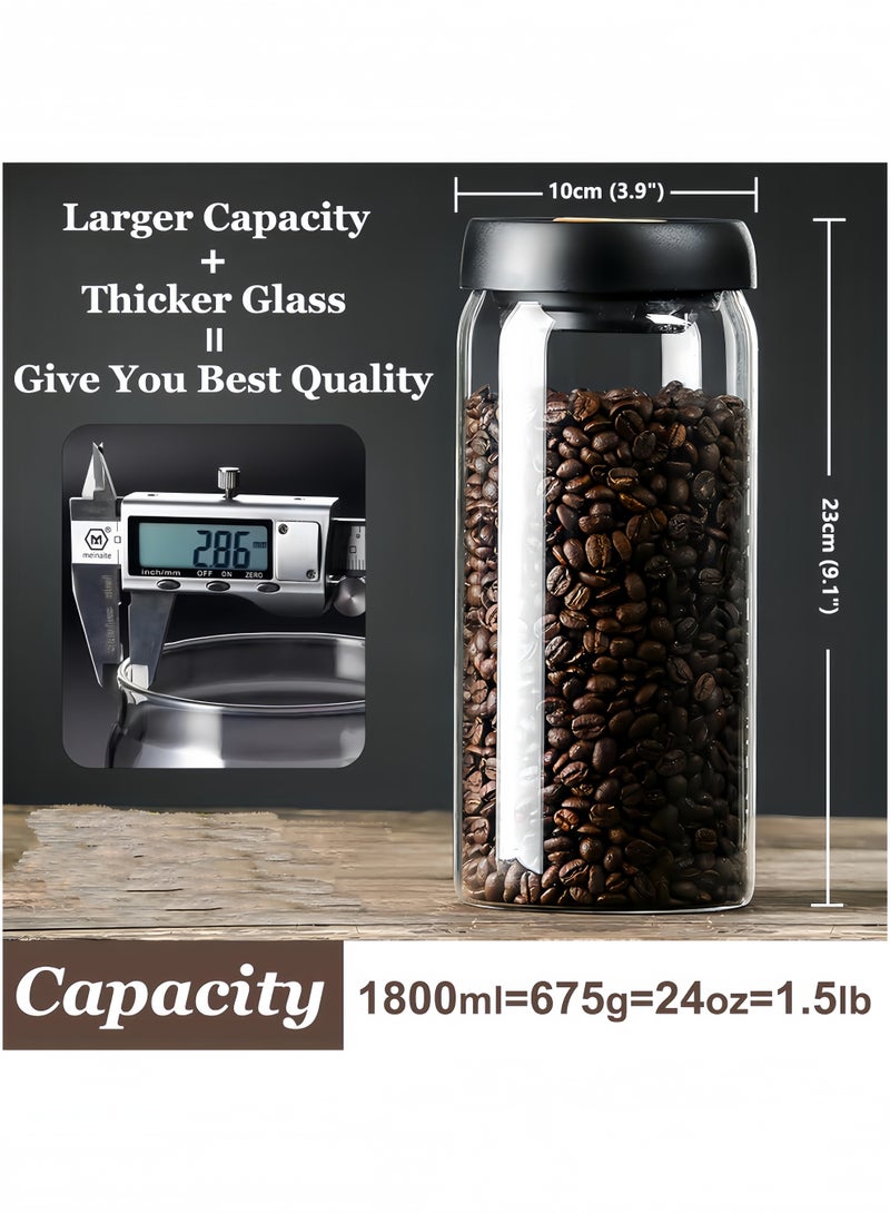 وعاء زجاجي شفاف محكم الإغلاق ومقاوم للرطوبة لتخزين حبوب البن، سعة كبيرة (1800 مل). - Image 5