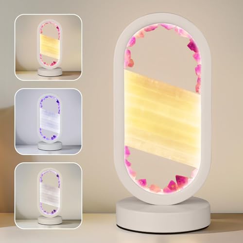 GC QUILL Natural Amethyst and Selenite Crystal Healing Night Table Lamp –3-Color Dimmable Mood Lighting for Meditation Relaxation and Restful Sleep, Purple Crystal Bedroom Decor (White) - Image 2
