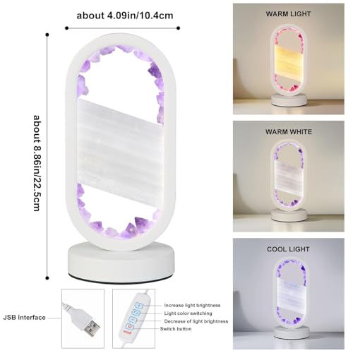 GC QUILL Natural Amethyst and Selenite Crystal Healing Night Table Lamp –3-Color Dimmable Mood Lighting for Meditation Relaxation and Restful Sleep, Purple Crystal Bedroom Decor (White) - Image 3