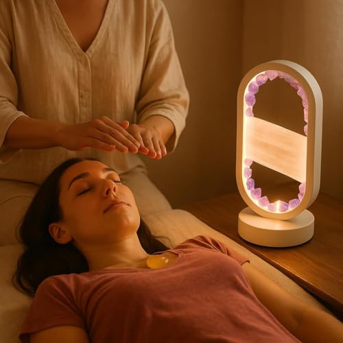 GC QUILL Natural Amethyst and Selenite Crystal Healing Night Table Lamp –3-Color Dimmable Mood Lighting for Meditation Relaxation and Restful Sleep, Purple Crystal Bedroom Decor (White) - Image 5