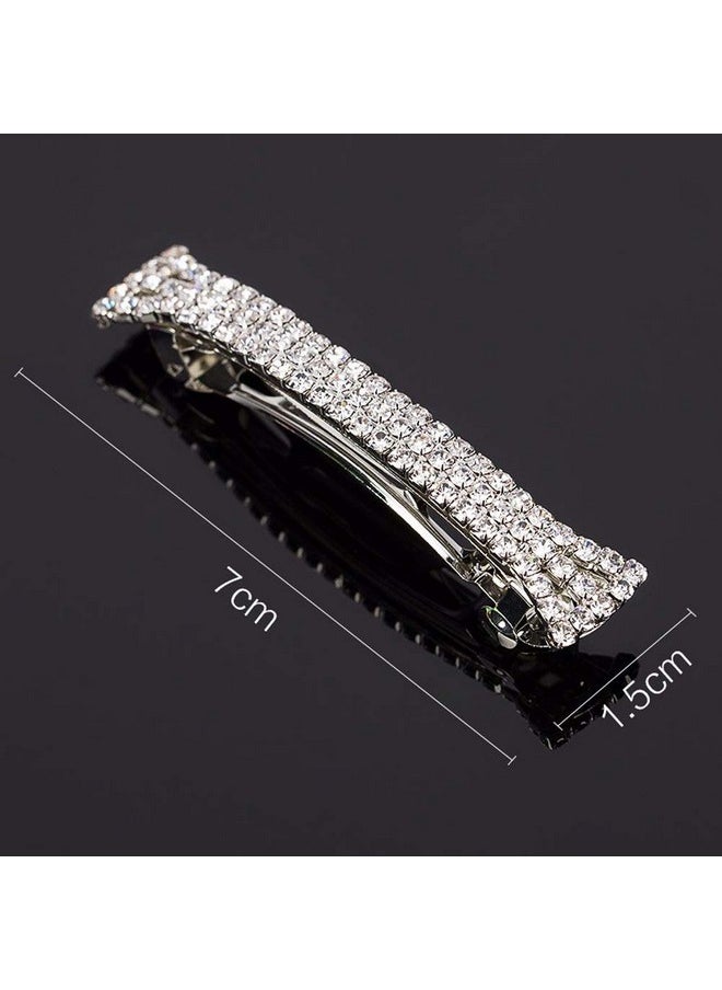 lasenersm lasenersm Hair Clip, 2 Pieces Hair Accessory with Three Row Rhinestone Crystal, Hair Barrette Clip for Girls and Women, 2.75 in Length, Silver  - Image 3