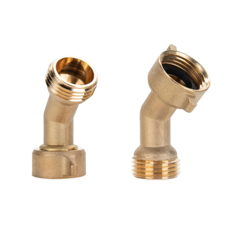 Camco 45 Degree Hose Elbow Eliminates Stress and Strain On RV Water Intake Hose Fittings Solid Brass 2Pack 22607 - Image 2