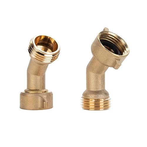 Camco 45 Degree Hose Elbow Eliminates Stress and Strain On RV Water Intake Hose Fittings Solid Brass 2Pack 22607 - Image 1