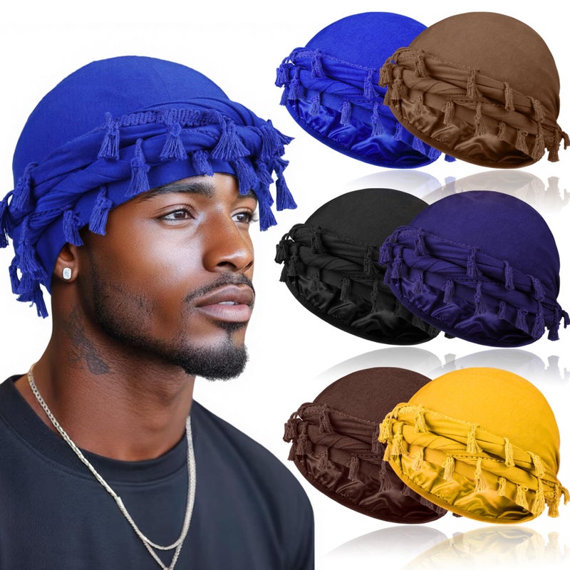MLTUARG 6 Pack Satin Lined Turban for Men, Silky Pre-Tied Halo Head Wraps â€“ Hair Protection Sleep Cap for Waves, Braids - Image 1