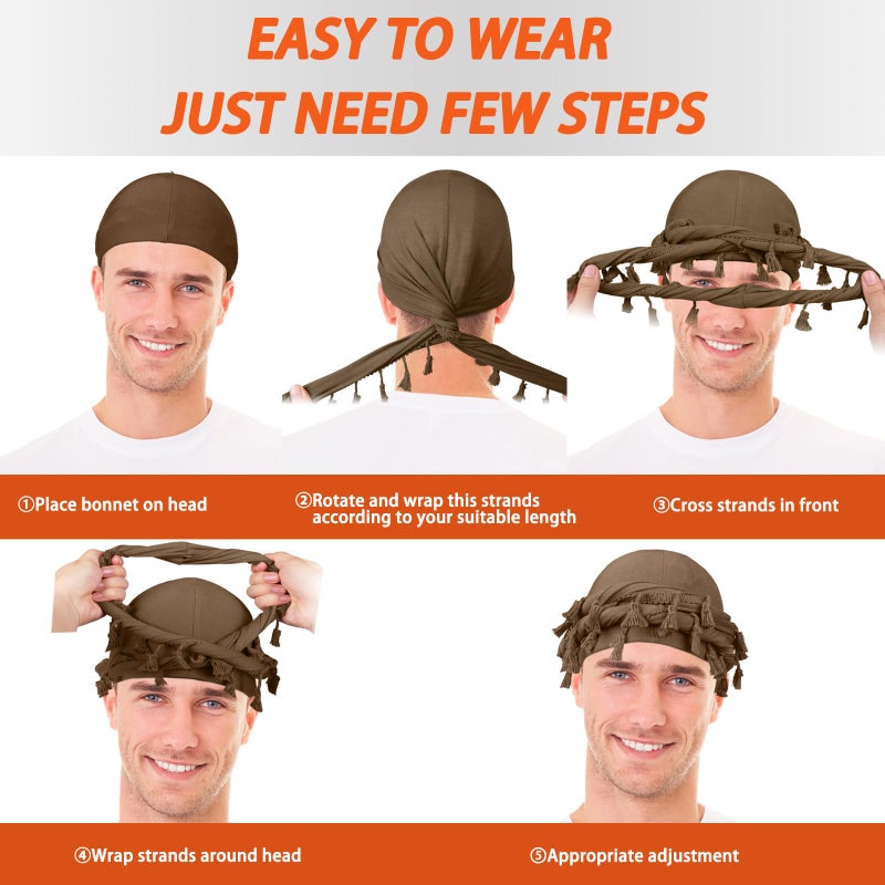 MLTUARG 6 Pack Satin Lined Turban for Men, Silky Pre-Tied Halo Head Wraps â€“ Hair Protection Sleep Cap for Waves, Braids - Image 4