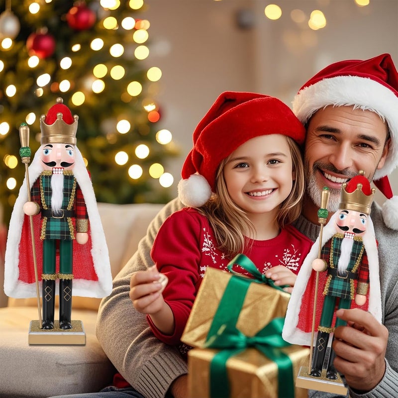 CHONSUN Christmas Nutcracker Decorations Nutcracker Figure 15 Inch Wooden Nutcrackers Collectible Ornament Nutcrackers Soldier for Table Desktop Home Christmas Decor Xmas Indoor Decor Checked clothes Red cape - Image 4