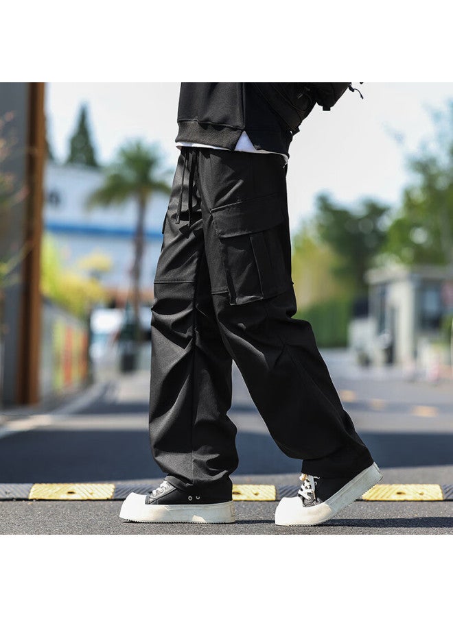 Swamp Area Windproof Work Pants Men Spring Autumn American High Street Draped Straight Loose Trousers Ks381 Black L - Image 2