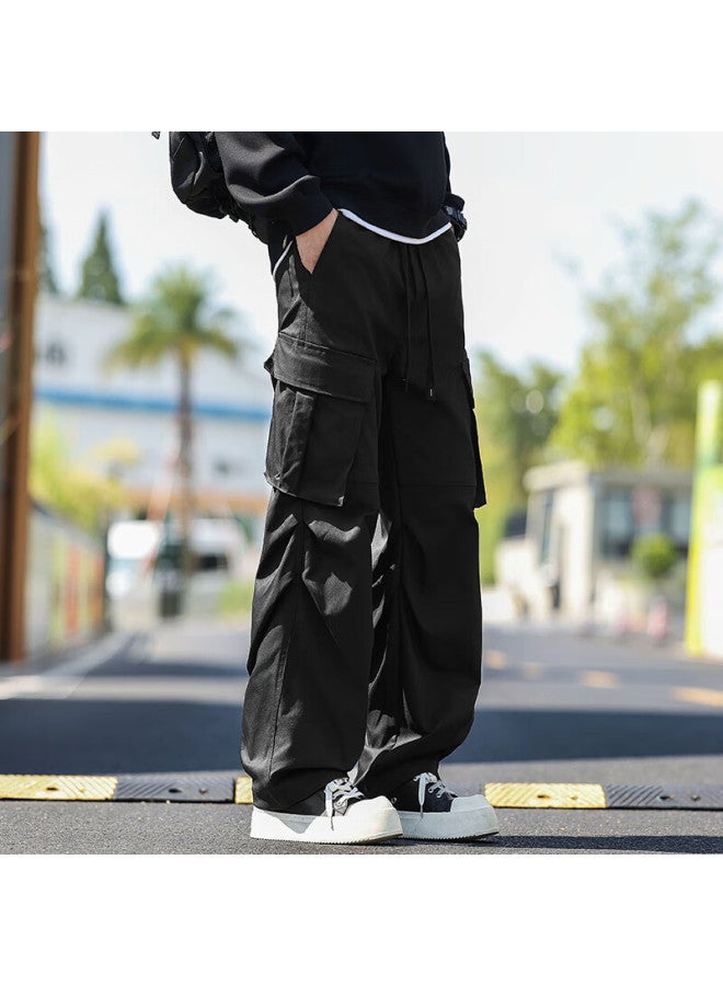 Swamp Area Windproof Work Pants Men Spring Autumn American High Street Draped Straight Loose Trousers Ks381 Black L - Image 4