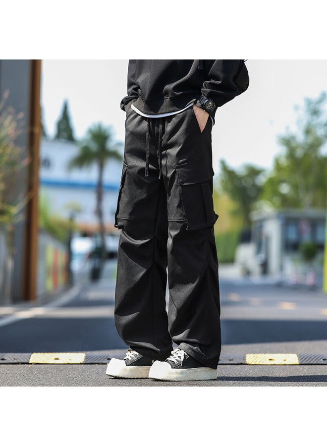 Swamp Area Windproof Work Pants Men Spring Autumn American High Street Draped Straight Loose Trousers Ks381 Black L - Image 1