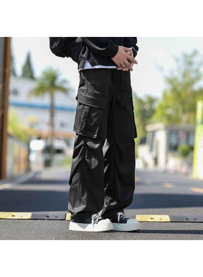 Swamp Area Windproof Work Pants Men Spring Autumn American High Street Draped Straight Loose Trousers Ks381 Black L - Image 5