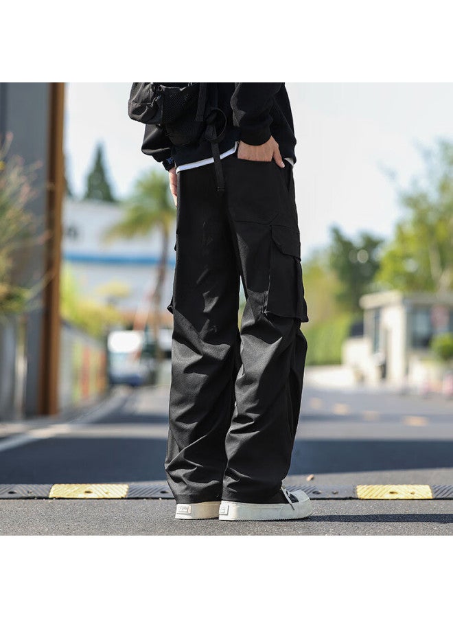 Swamp Area Windproof Work Pants Men Spring Autumn American High Street Draped Straight Loose Trousers Ks381 Black L - Image 3