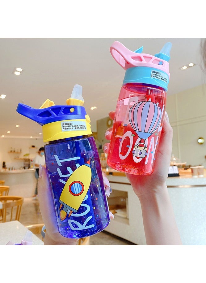 Bebiland - 480ml Kids Drinking Water Bottle with Straw, Leakproof BPA-Free Durable Plastic Bottle, Pink - Image 1