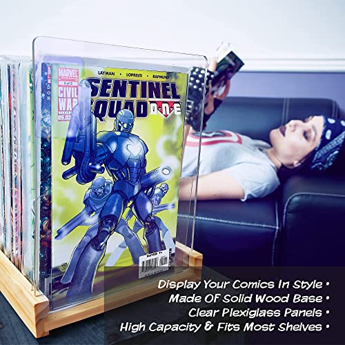 Komiq Patented Comic Book Storage Holder – Wooden & Acrylic Display Box/Case for Collectors – Organizer for Comics, Magazines & Books – Holds 150 Issues, 14.5x8 in (Natural) - Image 5