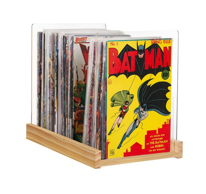 Komiq Patented Comic Book Storage Holder – Wooden & Acrylic Display Box/Case for Collectors – Organizer for Comics, Magazines & Books – Holds 150 Issues, 14.5x8 in (Natural) - Image 1