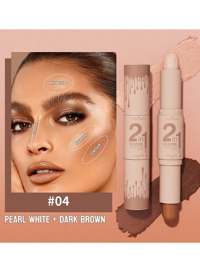 HelloKiss 2 in 1 Three-Dimensional Concealer Stick  - 2 in 1 Professional Double Head Highlighter Stick,Cream Contour Stick,Multifunctional Makeup Sticks Pen For Face Shaping and face Brightens(#04) - Image 2