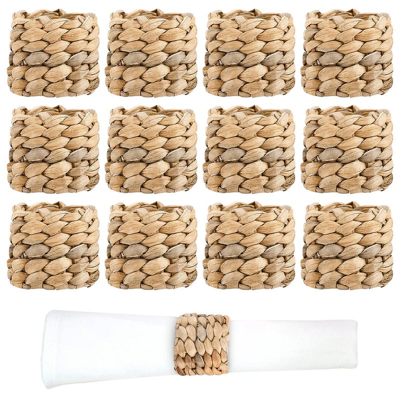 WXJ13 WXJ13 Water Hyacinth Napkin Rings  Set of 12 Rustic Round Woven Napkin Rings for Everyday Use Holidays Weddings and Parties 