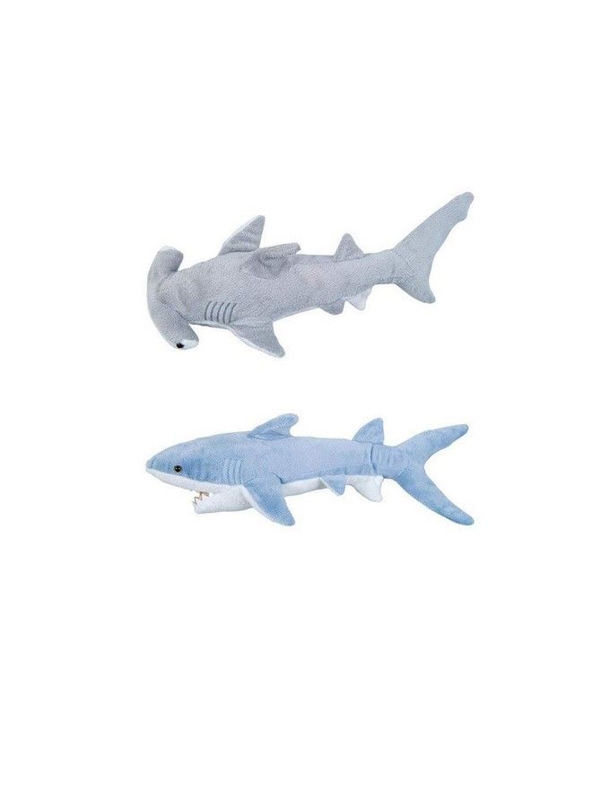 Adventure Planet 2 Plush Sharks Mako And Hammerhead Stuffed Animal Ocean Life Soft Cuddly 14 Inch And 13 Inch Set - Image 2