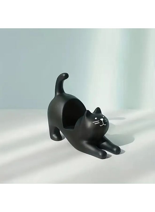 Black Cat Phone Holder Ergonomic Design ABS Material Adhesive Pad Multi Functional Desktop - Image 1