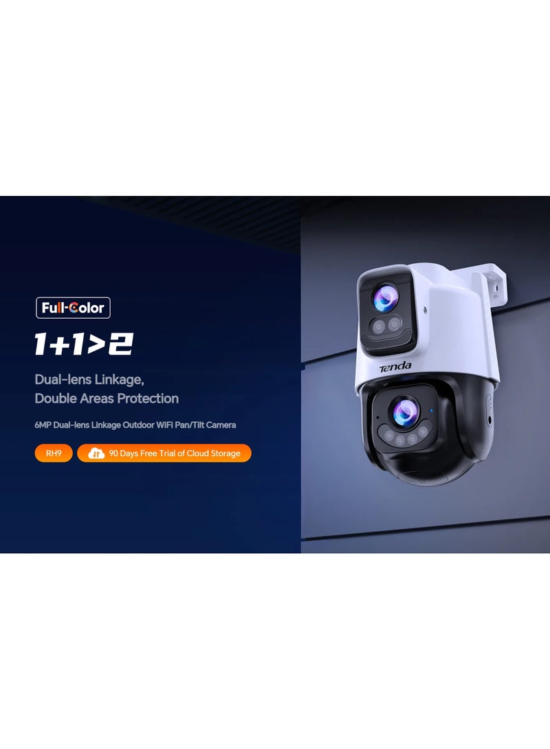 تيندا كاميرا الواي فاي الخارجية المتحركة Tenda RH9-WCA بعدستين مترابطتين، دقة 6 ميجابكسل (3MP+3MP)، تغطية بانورامية 360°، رؤية ليلية ملونة، صوت ثنائي الاتجاه، كشف الأشخاص والمركبات، تنبيه التسلل، مثالية للساحات والمزارع والمتاجر - Image 5