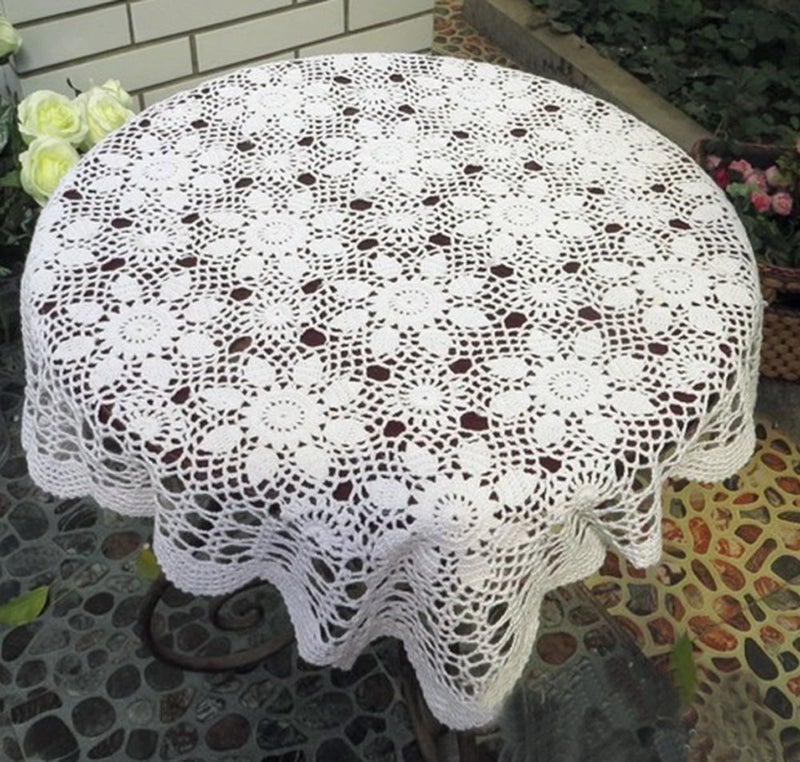 Damanni White Cotton Handmade Crochet Lace Tablecloth Doilies Table OverlaySquare31 Inch by 31 Inch