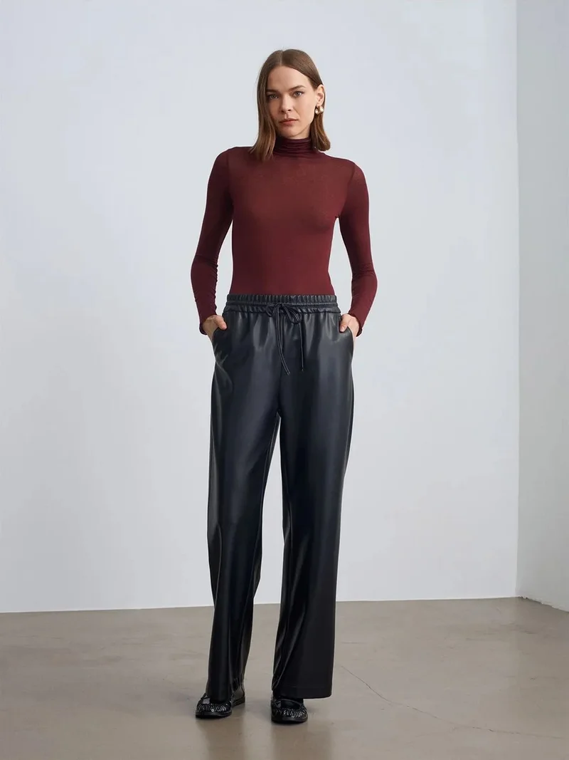 Dilvin Dilvin Women’s Wide-Leg Faux Leather Trousers