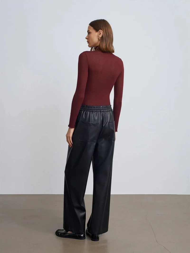 Dilvin Dilvin Women’s Wide-Leg Faux Leather Trousers
