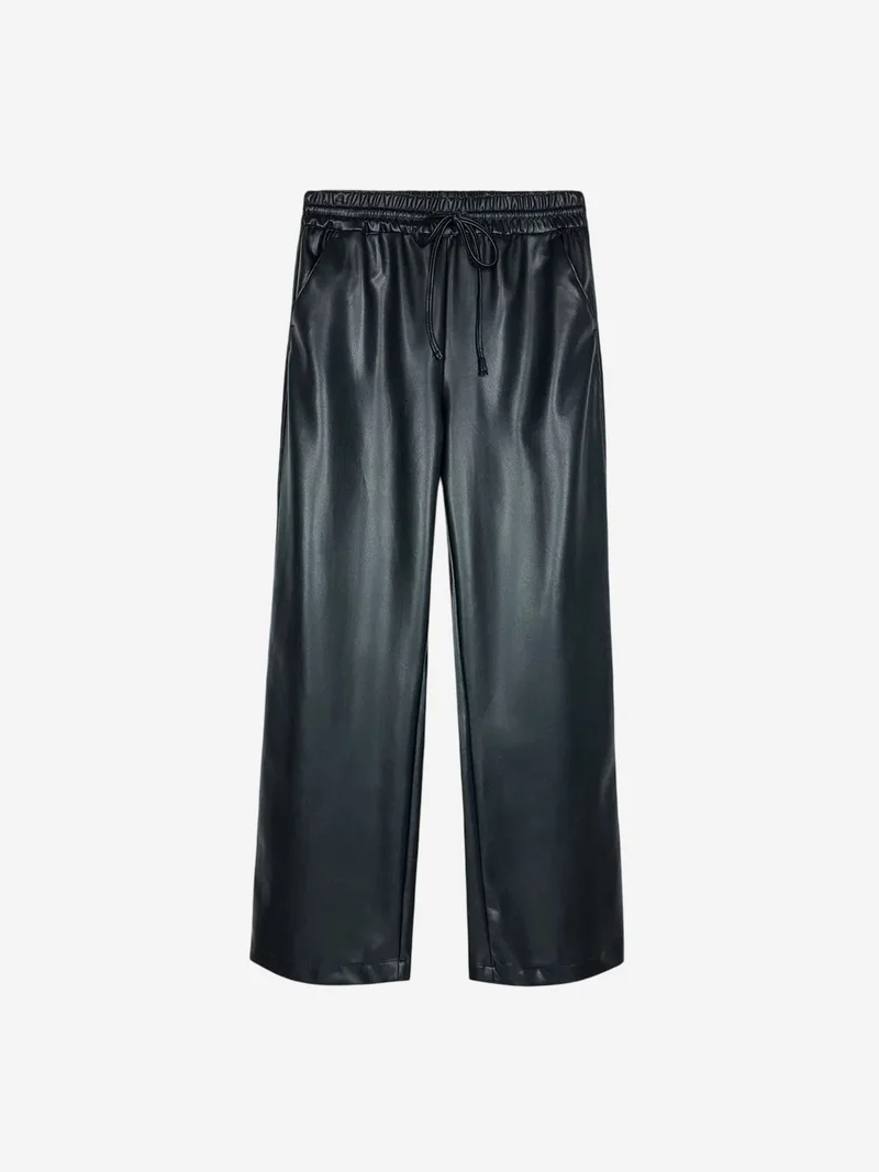ديلفين DILVIN Women’s Wide-Leg Faux Leather Trousers