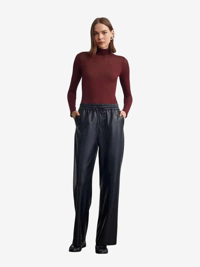 ديلفين DILVIN Women’s Wide-Leg Faux Leather Trousers