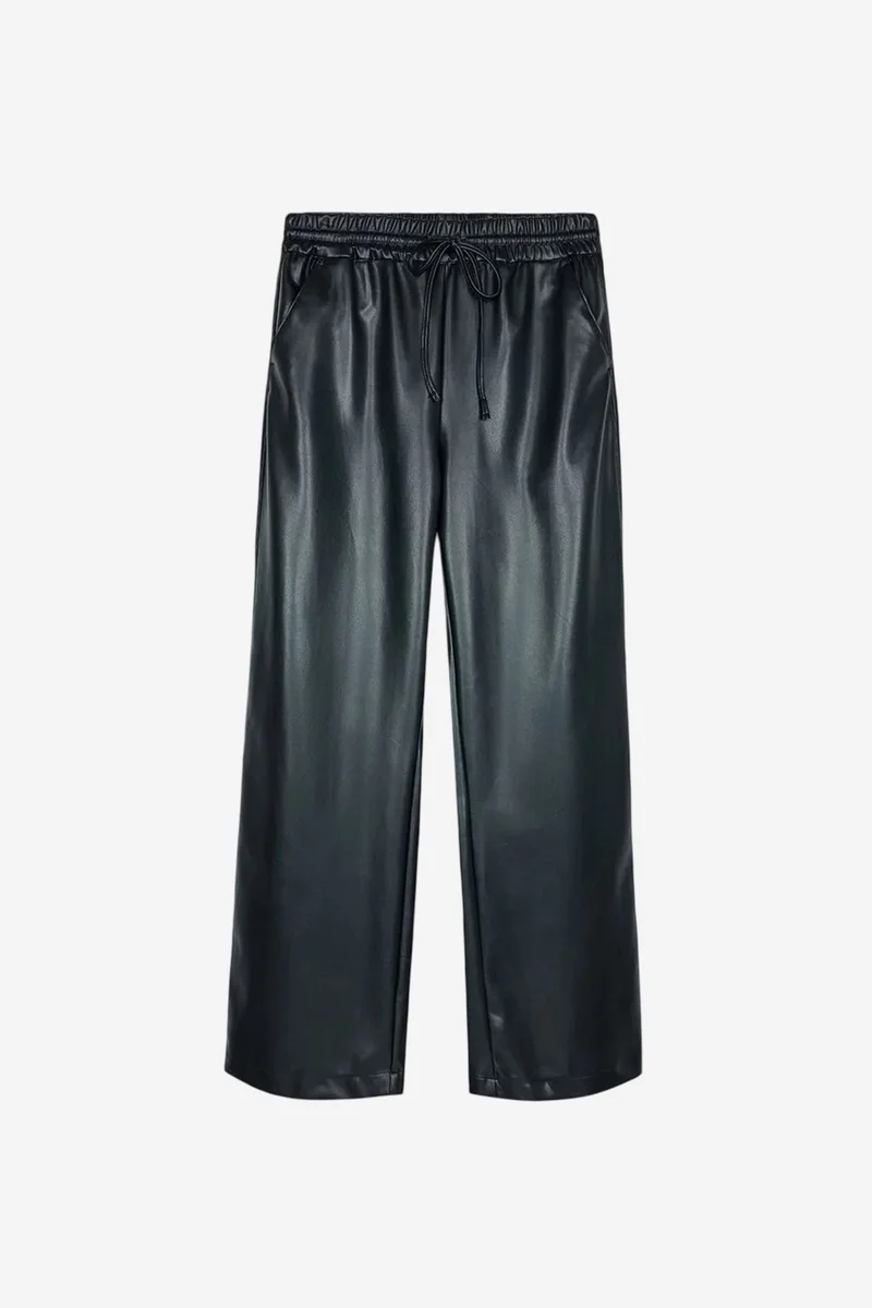 DILVIN Women’s Wide-Leg Faux Leather Trousers