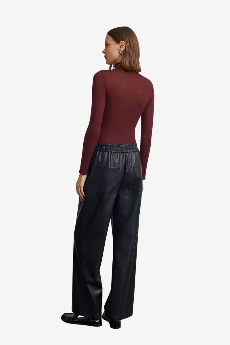 Dilvin Black DILVIN Women’s Wide-Leg Faux Leather Trousers for Women | Best Price UAE