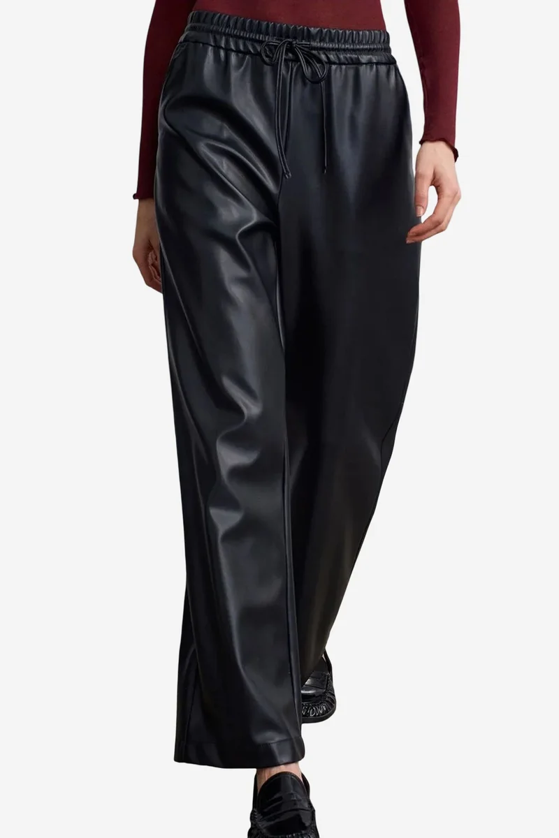 Dilvin Black DILVIN Women’s Wide-Leg Faux Leather Trousers for Women | Best Price UAE