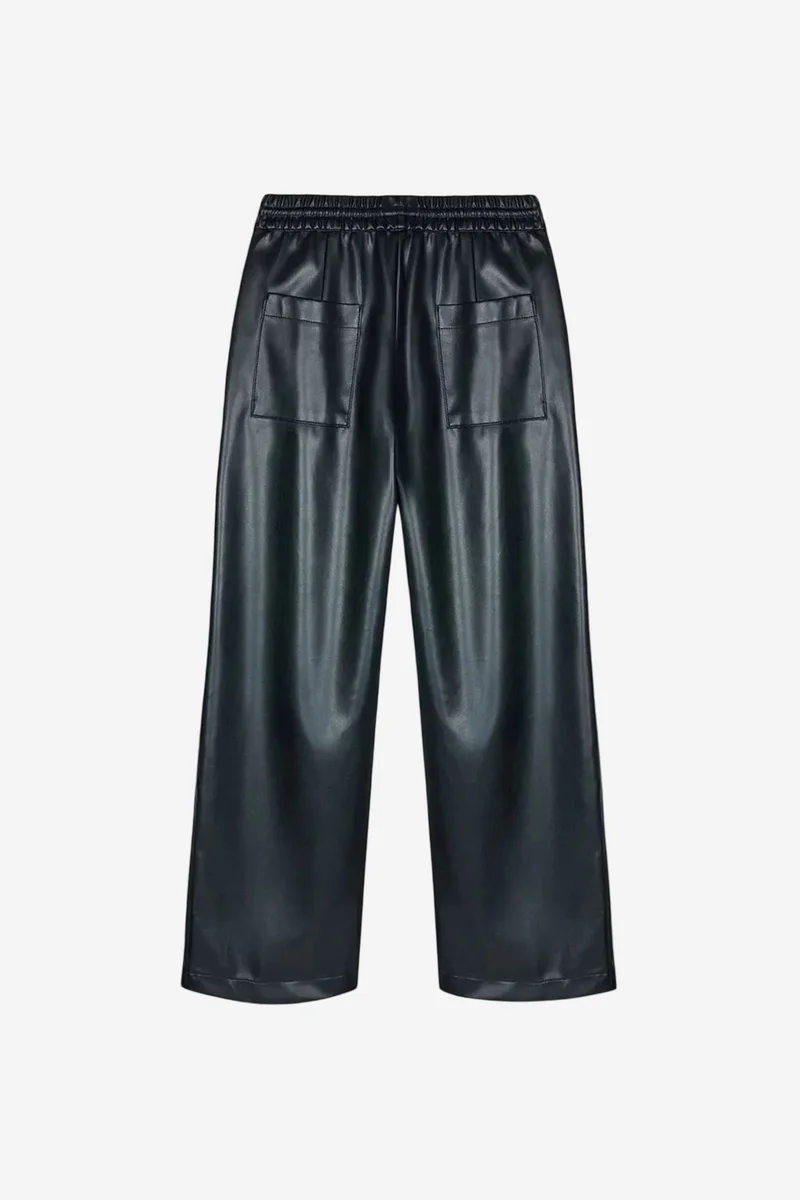 Dilvin Black DILVIN Women’s Wide-Leg Faux Leather Trousers for Women | Best Price UAE
