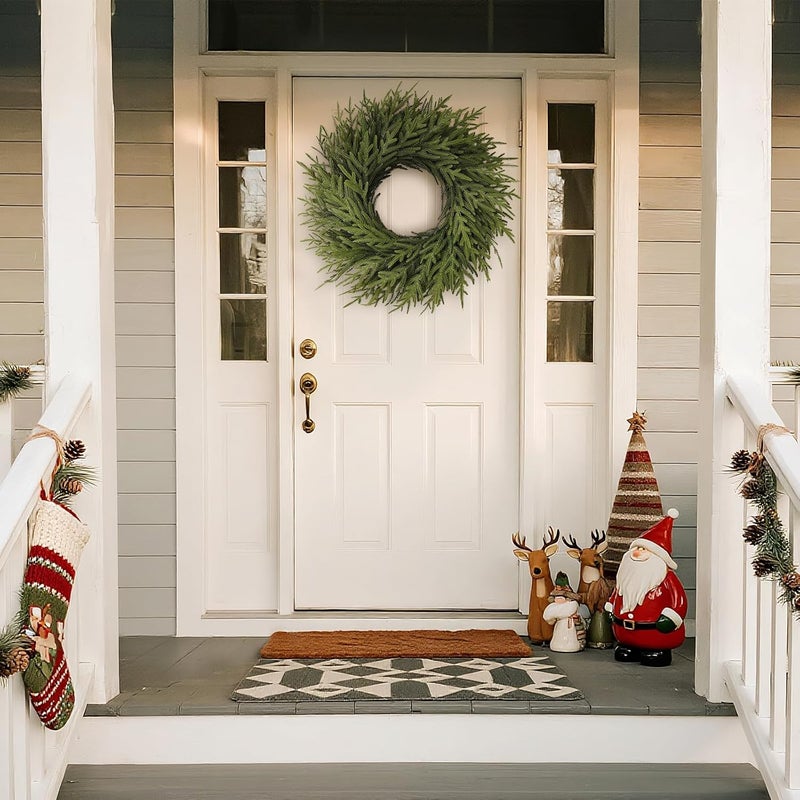 Juxdp 26" Norfolk Pine Wreath for Front Door, Artificial Christmas Wreaths Faux Green Fake Pine Needles Wreath for Front Door Wall Windows Indoor Outdoor Christmas Decor - Image 4