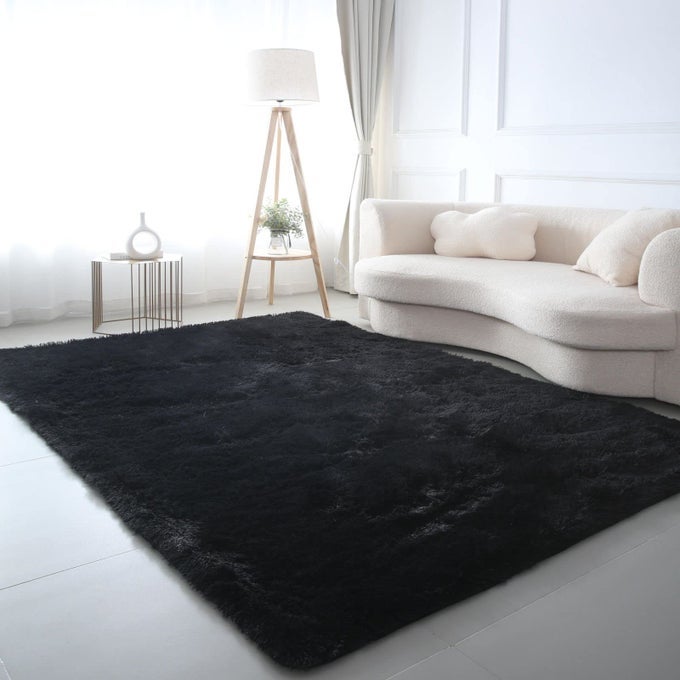 SHAG AREA RUGINDOOR ULTRA SOFT PLUSH RUGS FOR BEDROOM LIVING ROOM NONSKID MODERN NURSERY FAUX FUR RUGS FOR KIDS ROOM HOME DECOR 6X9 FEET BLACK
