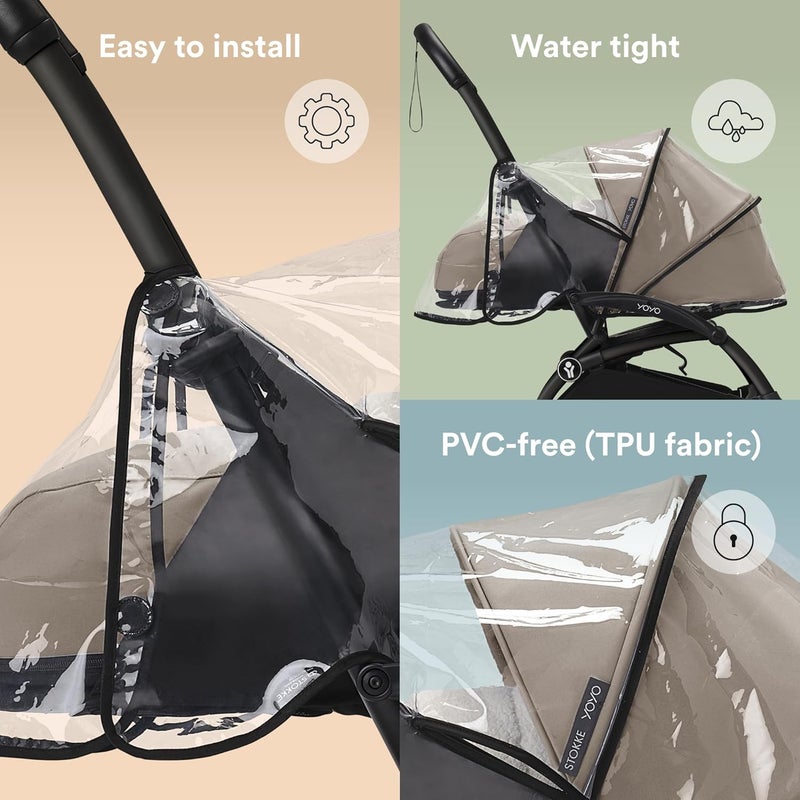 Stokke YOYO 0+ Newborn Pack Rain Cover - Protect Your Child from Bad Weather - Water-Tight Design with PVC-Free Fabric - Easy to Install & Store in YOYO Stroller - Image 3