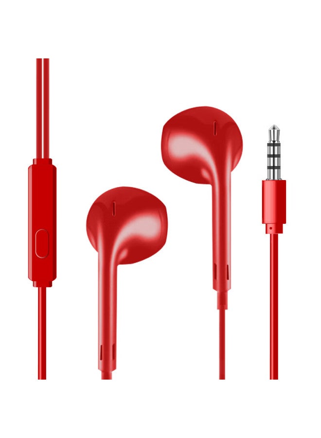 Newmine Nm-lk06 Semi In-ear Wired Headphones With Remote Control, Mobile Phone Headphones, Music Headphones, 3.5mm Jack, Compatible With Computers, Laptops And Smartphones, Red - Image 1