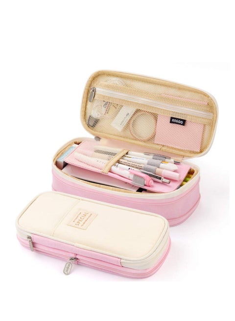 Big Capacity Pencil Pen Case Office College School Large Storage High Capacity Bag Pouch Holder Box Organizer  Pink