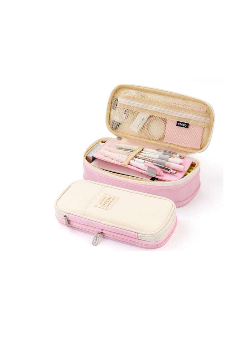 Big Capacity Pencil Pen Case Office College School Large Storage High Capacity Bag Pouch Holder Box Organizer  Pink
