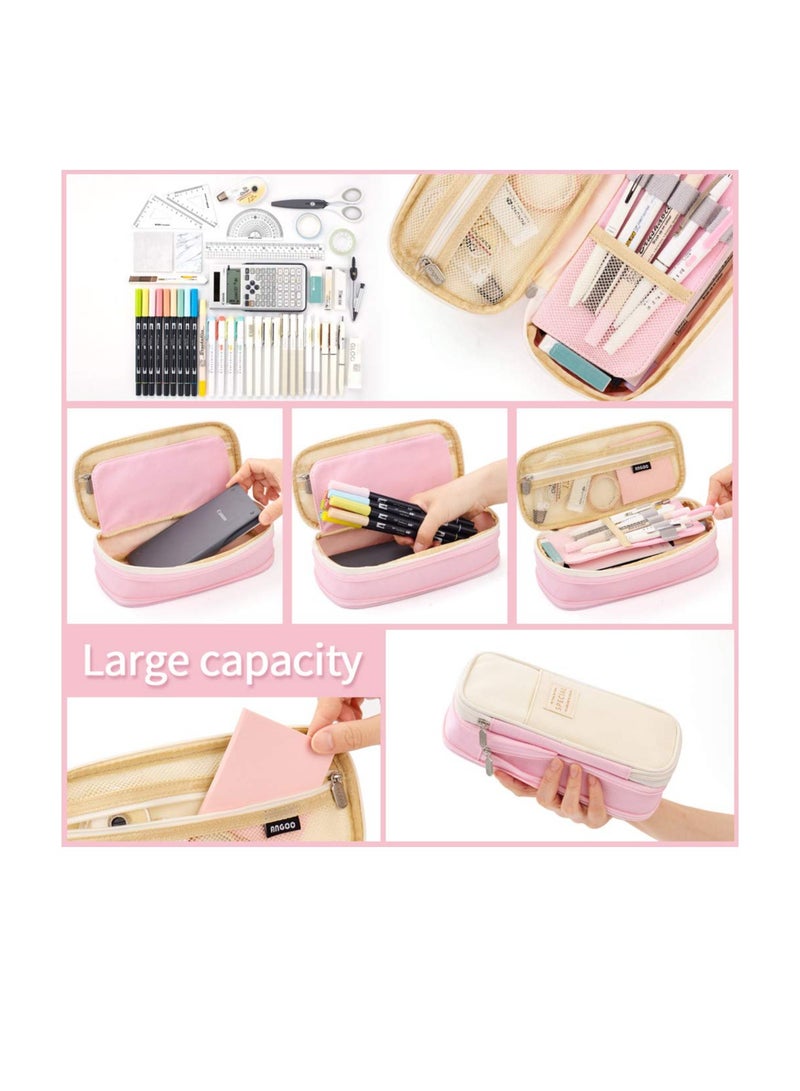 Big Capacity Pencil Pen Case Office College School Large Storage High Capacity Bag Pouch Holder Box Organizer  Pink