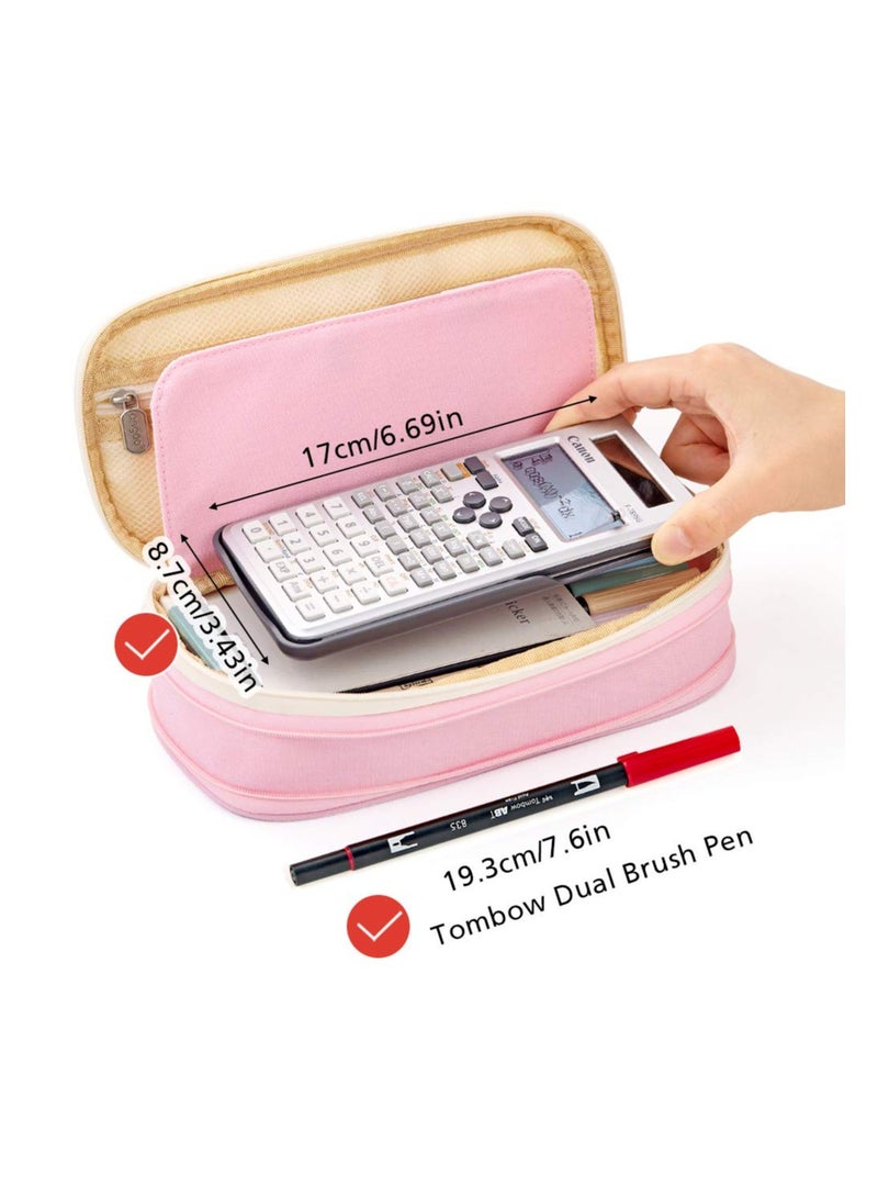 Big Capacity Pencil Pen Case Office College School Large Storage High Capacity Bag Pouch Holder Box Organizer  Pink