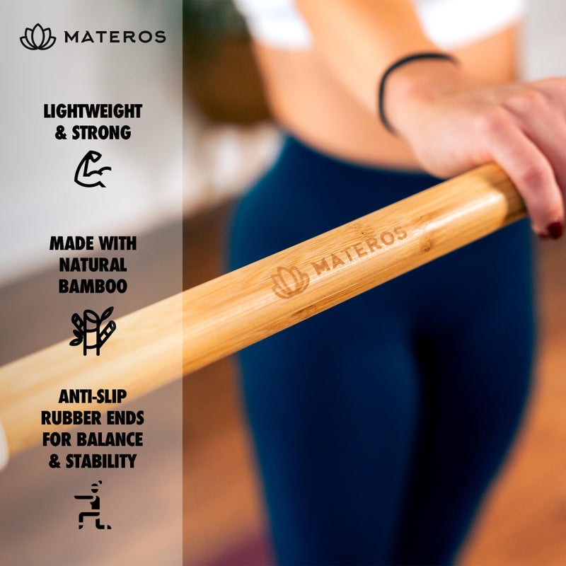 Materos Yoga Stick- 5ft Bamboo Mobility Stick- Premium Yoga Dowel- Physical Therapy Aide, Posture Corrector, Balance Support Stick, Stretching/Flexibility/Exercise Stick - Image 2