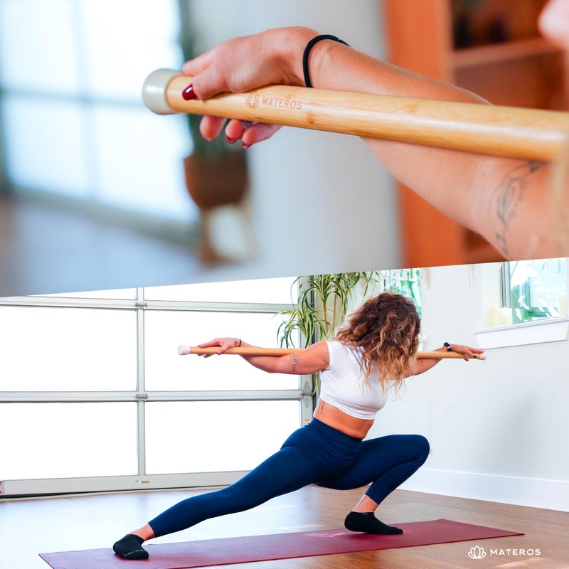 Materos Yoga Stick- 5ft Bamboo Mobility Stick- Premium Yoga Dowel- Physical Therapy Aide, Posture Corrector, Balance Support Stick, Stretching/Flexibility/Exercise Stick - Image 3