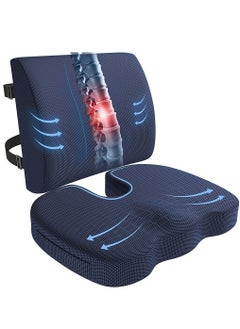 Arabest Chair Cushion, Lumbar Support Pillow with Memory Foam, Seat Cushion for Office Chair and Car(Blue)  - Image 1