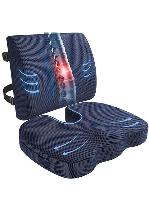 Chair Cushion, Lumbar Support Pillow with Memory Foam, Seat Cushion for Office Chair and Car(Blue)