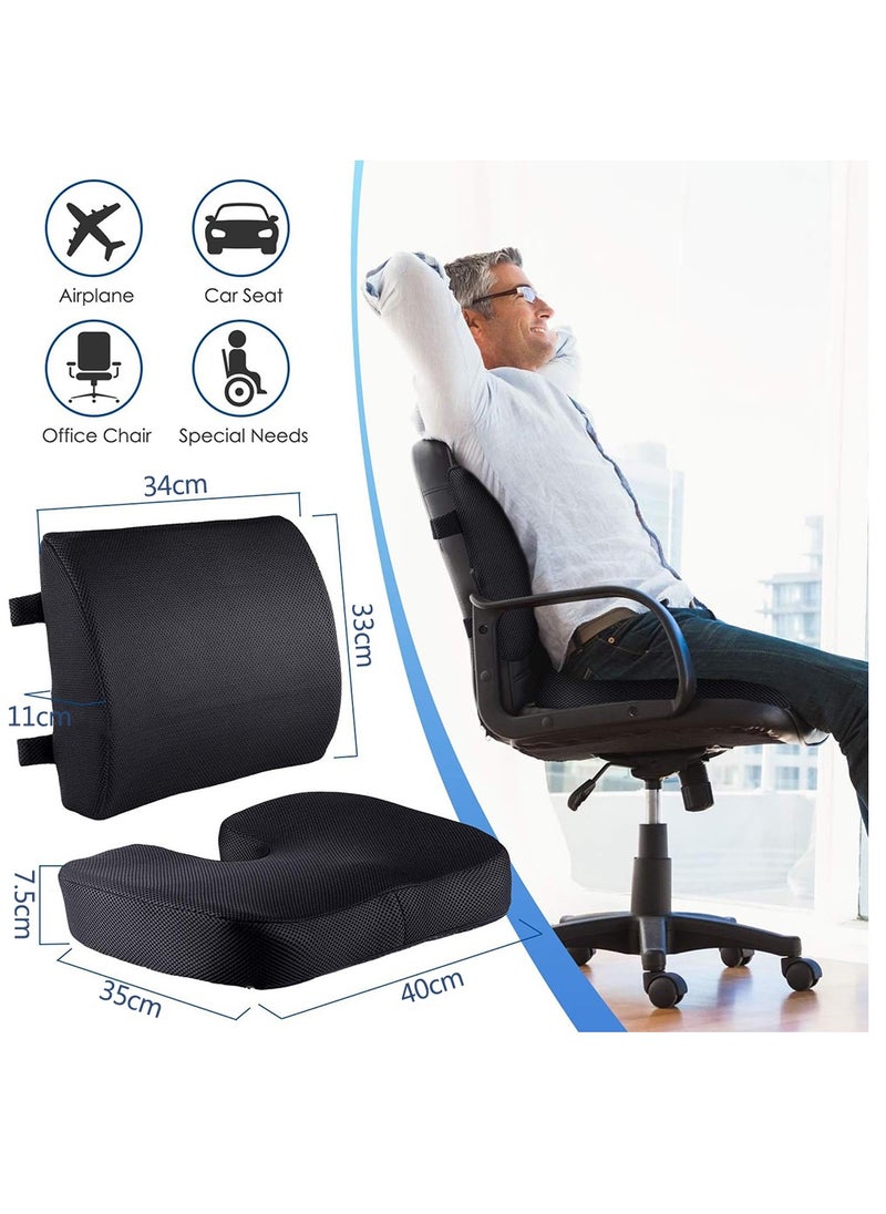 Chair Cushion, Lumbar Support Pillow with Memory Foam, Seat Cushion for Office Chair and Car(Blue)